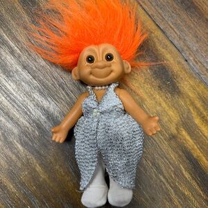 Vintage Orange-Haired Kids Troll Doll in Silver Outfit